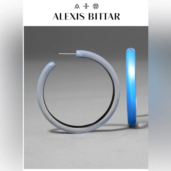 ALEXIS BITTAR 100% Authentic Cerulean Blue Lucite Hoop Earrings. NWOT - Picture 7 of 12